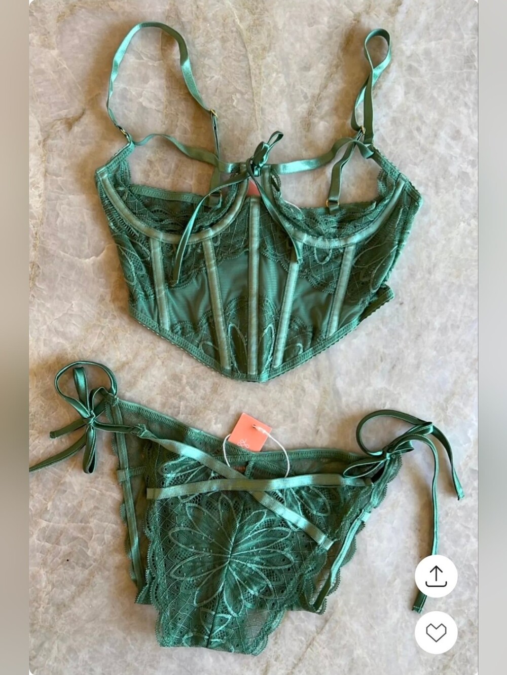 Mentionables Sage Green Corset Bustier & Matching Side-Tie Panty Lingerie Size3x